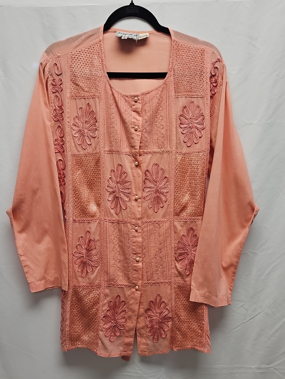 Silver Stream Embroidered Tunic Blouse M Peach Beaded Made in India